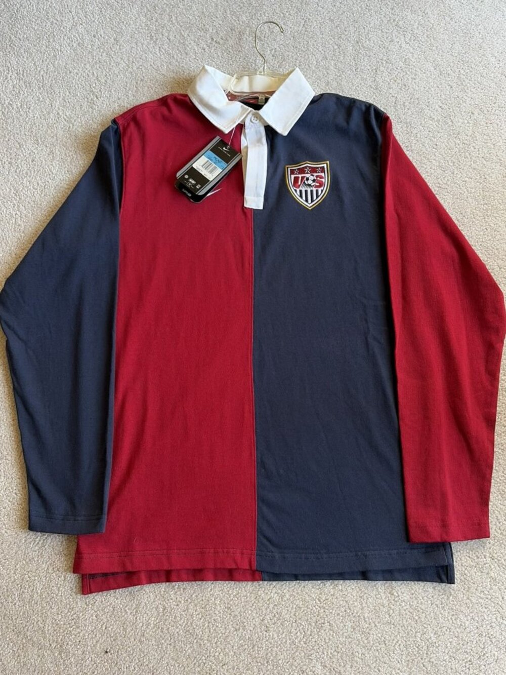 Y2K Nike 2006 US Soccer Red Blue Rugby Long Sleeve Polo Medium NWT